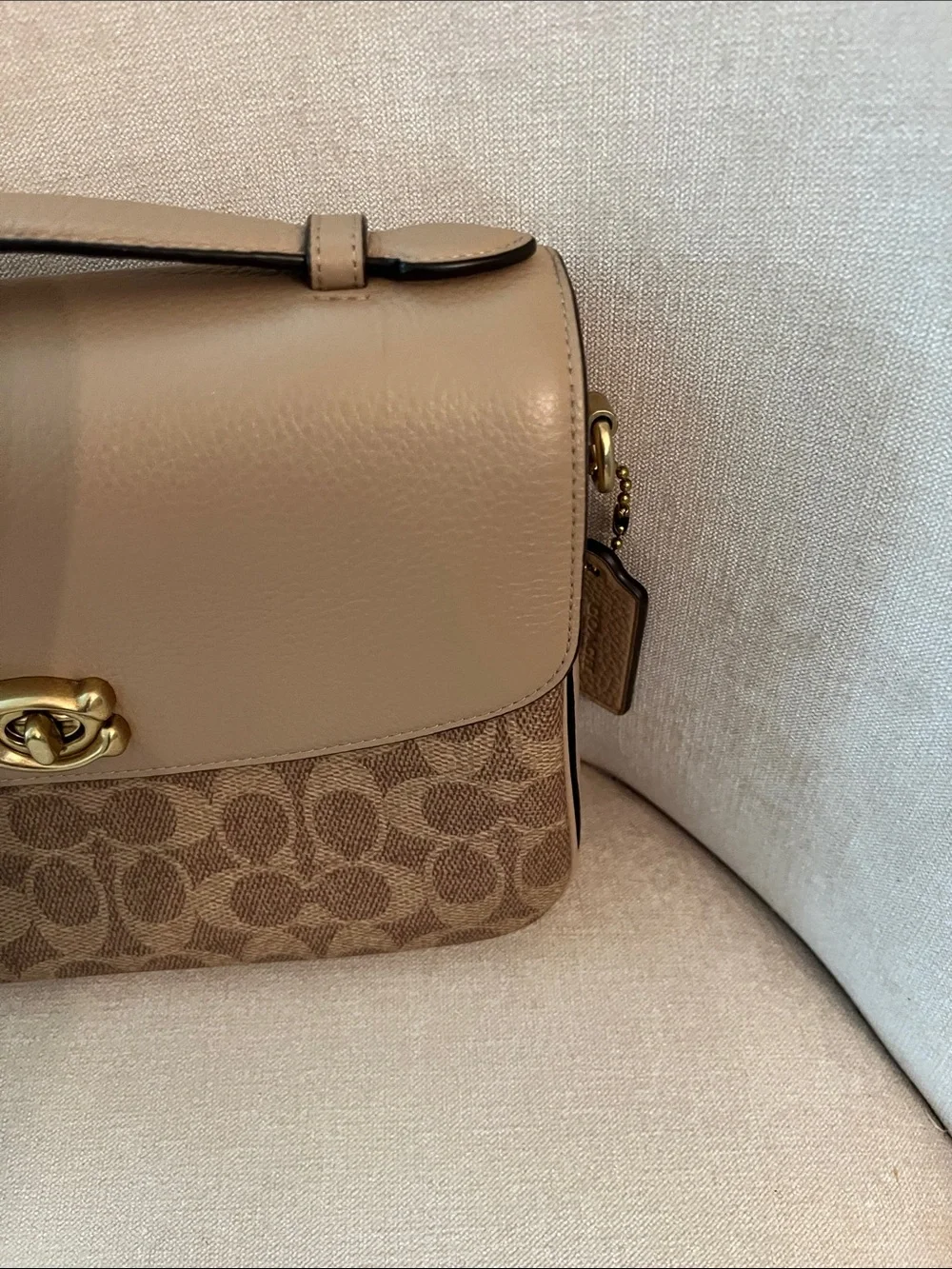 Coach Taupe Signature Canvas Satchel with Leather Flap